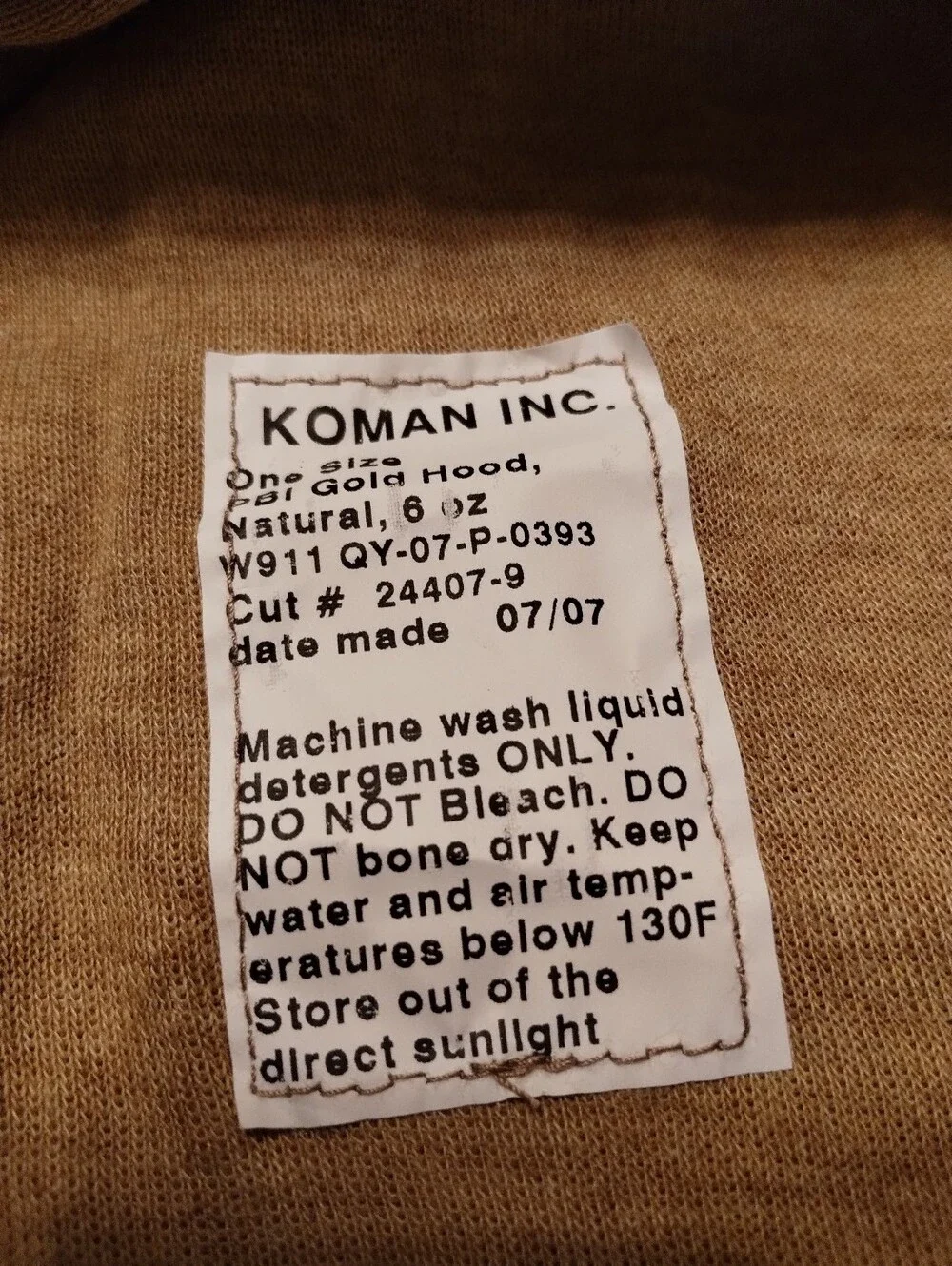 USGI Koman Inc Ant Flash PBI Gold Hood Flame Resistant FR Anti-flash Balaclava